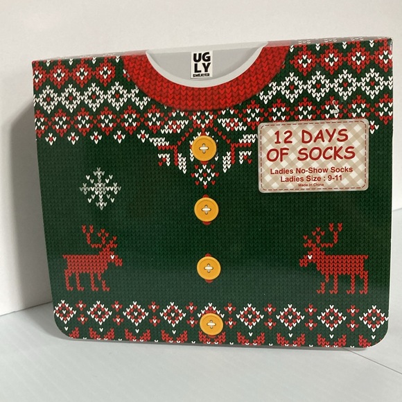 Christmas 12 Days of Ugly Sweater Socks Gift Box 12 Pairs No Show Socks 9-11 - Picture 3 of 10